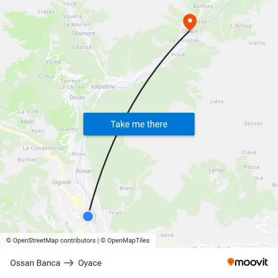 Ossan Bank to Oyace map
