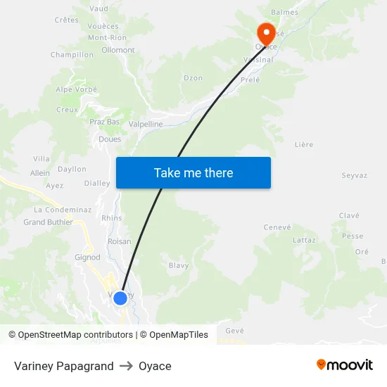 Variney Papagrand to Oyace map