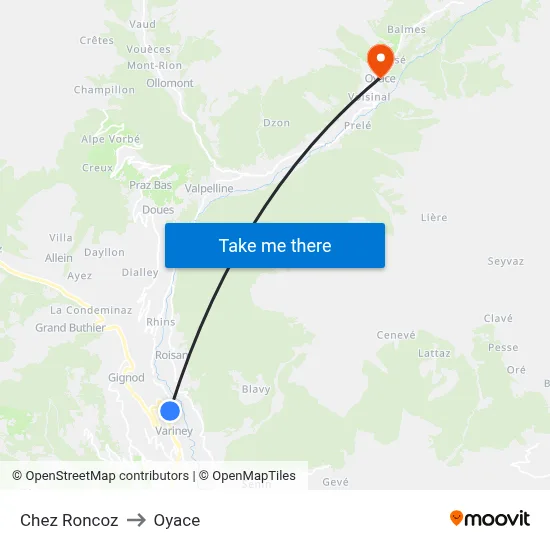 Chez Roncoz to Oyace map