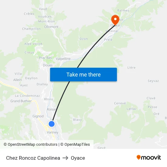 Chez Roncoz Terminal to Oyace map