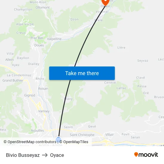 Busseyaz Junction to Oyace map
