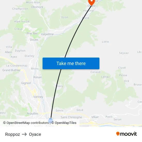 Roppoz to Oyace map