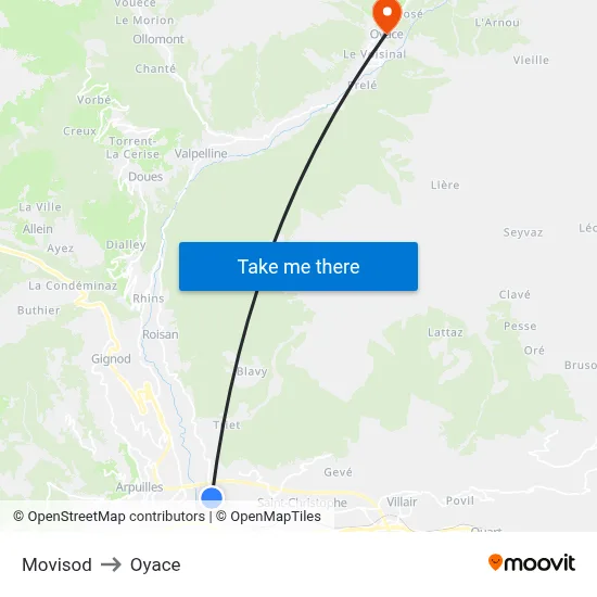 Movisod to Oyace map