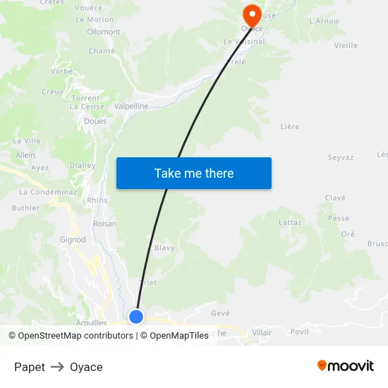 Papet to Oyace map