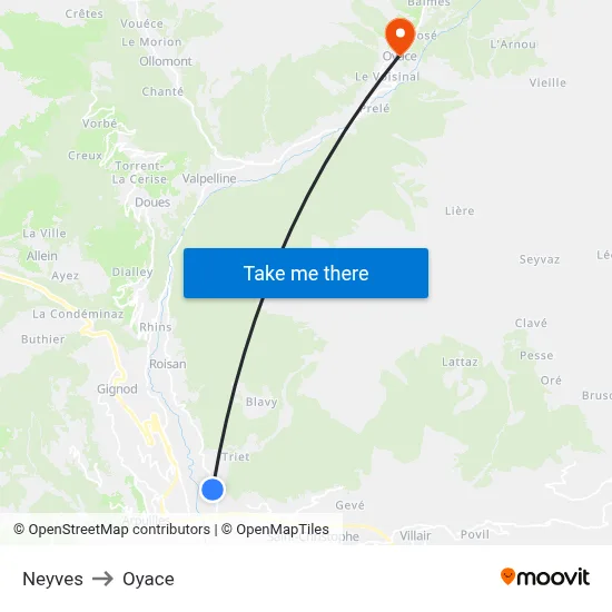 Neyves to Oyace map
