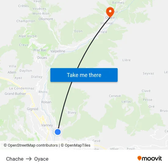 Chache to Oyace map