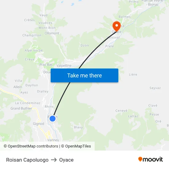 Roisan Center to Oyace map