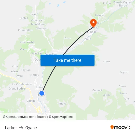 Ladret to Oyace map