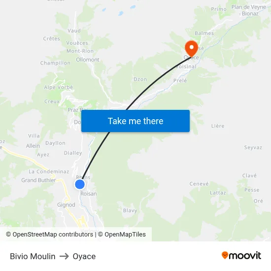 Moulin Junction to Oyace map