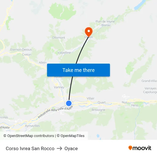 Ivrea San Rocco Avenue to Oyace map