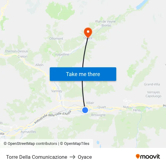 Communication Tower to Oyace map