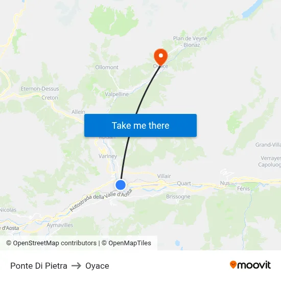 Stone Bridge to Oyace map