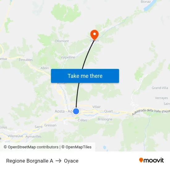Borgnalle Region A to Oyace map
