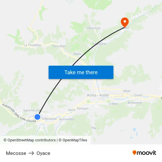 Mecosse to Oyace map