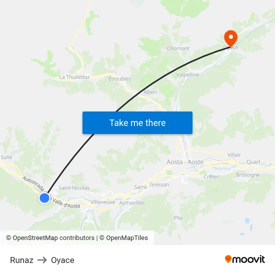 Runaz to Oyace map