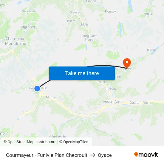 Courmayeur - Plan Checrouit Cable Cars to Oyace map