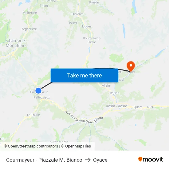 Courmayeur - Mont Blanc Square to Oyace map