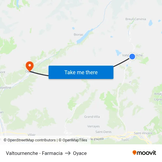 Valtournenche - Pharmacy to Oyace map