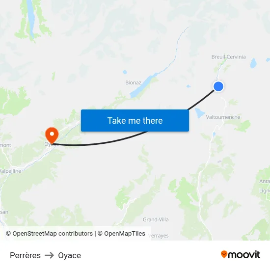 Perrères to Oyace map