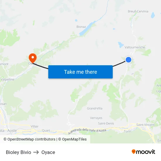 Bioley Junction to Oyace map