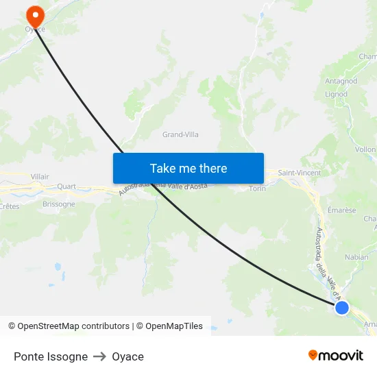 Issogne Bridge to Oyace map