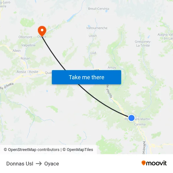 Donnas Health Center to Oyace map