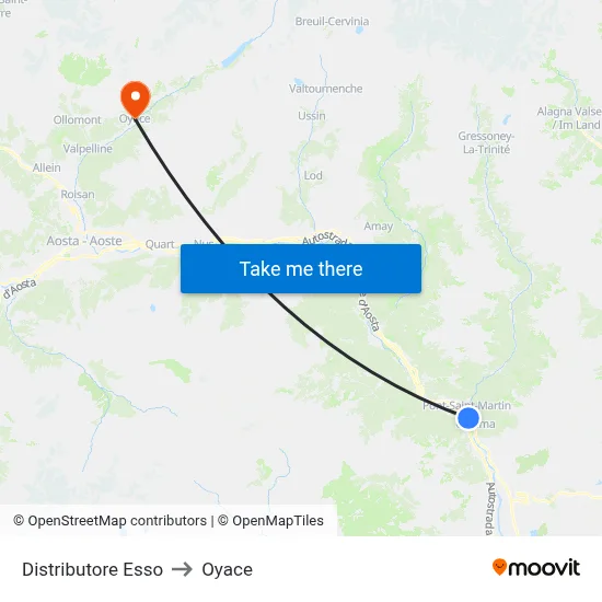 Esso Gas Station to Oyace map