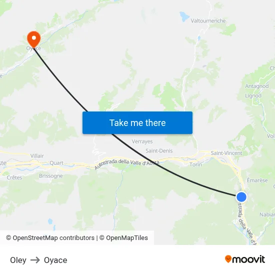 Oley to Oyace map