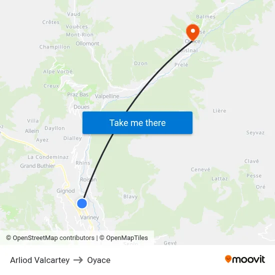 Arliod Valcartey to Oyace map