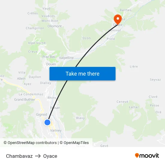 Chambavaz to Oyace map