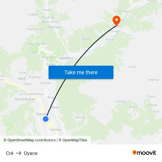 Crè to Oyace map