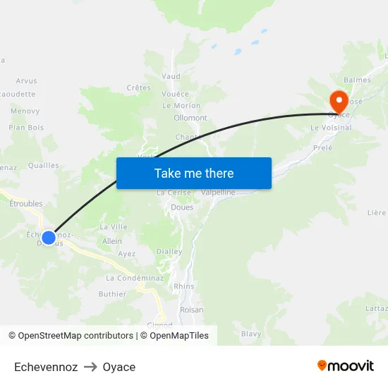 Echevennoz to Oyace map