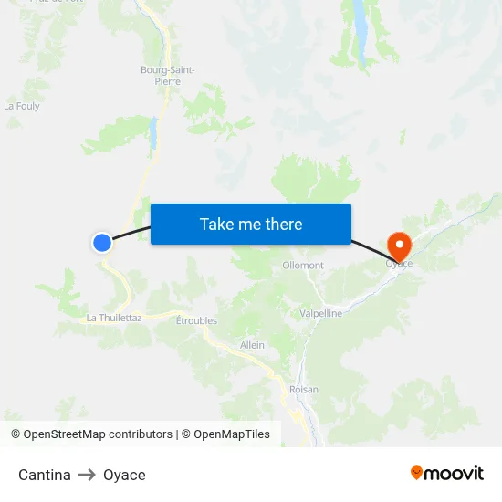 Cantina to Oyace map