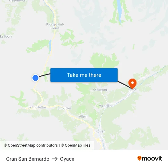 Gran San Bernardo to Oyace map