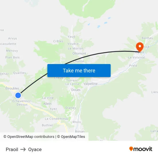 Praoil to Oyace map