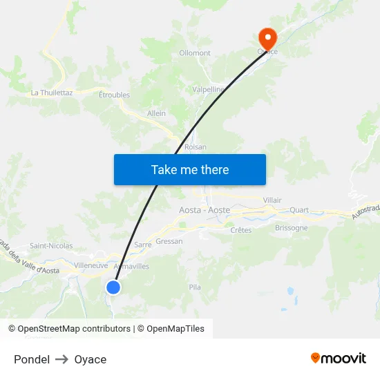 Pondel to Oyace map