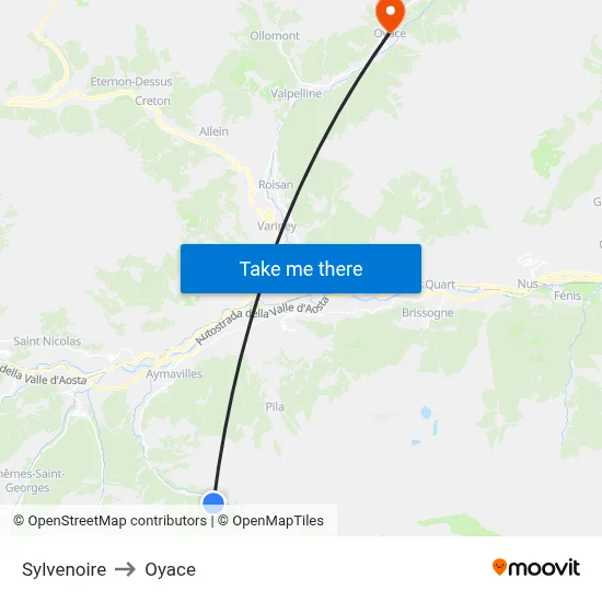 Sylvenoire to Oyace map