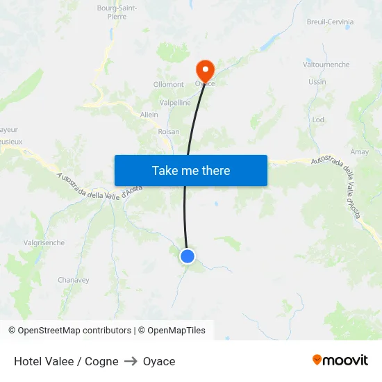 Hotel Valee / Cogne to Oyace map