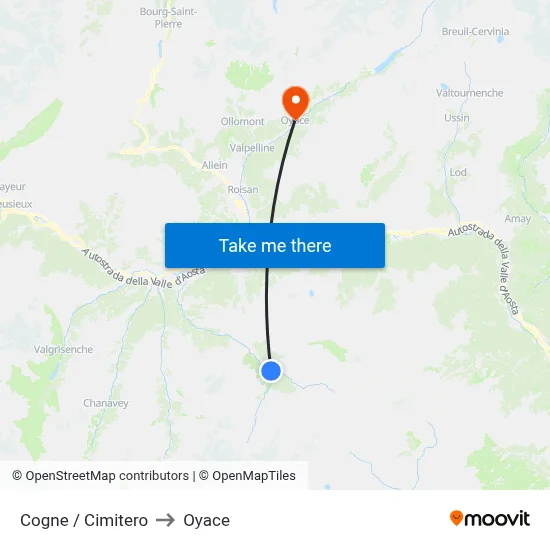 Cogne Cemetery to Oyace map
