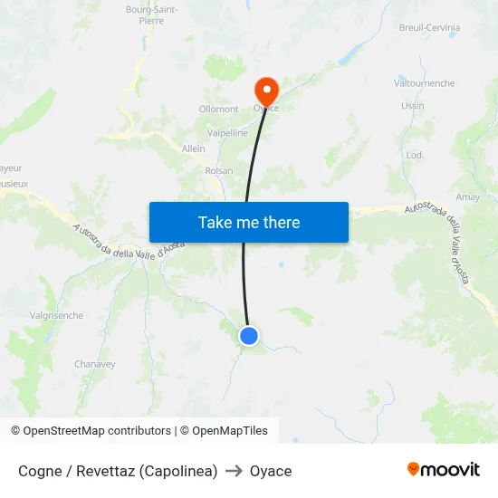 Cogne / Revettaz (Terminal) to Oyace map