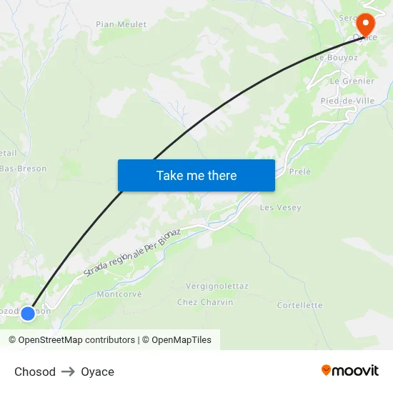 Chosod to Oyace map