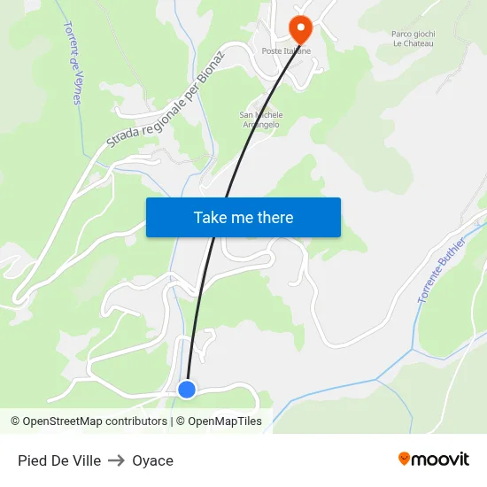 Pied De Ville to Oyace map