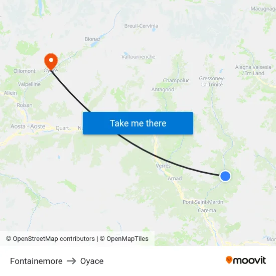 Fontainemore to Oyace map