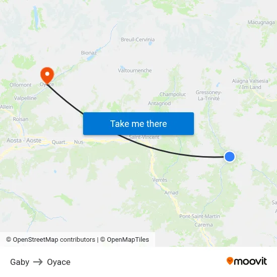 Gaby to Oyace map
