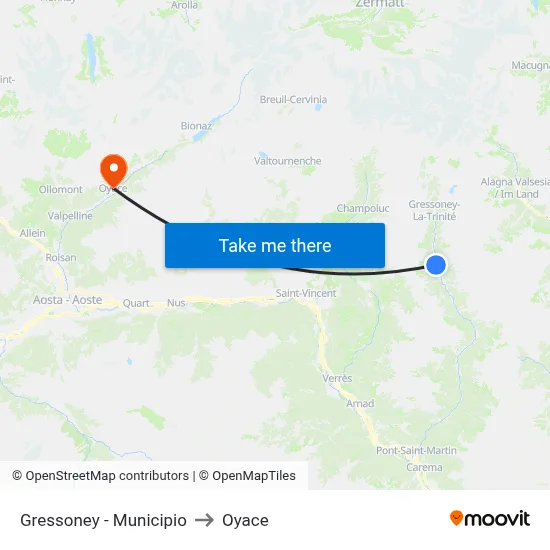 Gressoney - Municipio to Oyace map