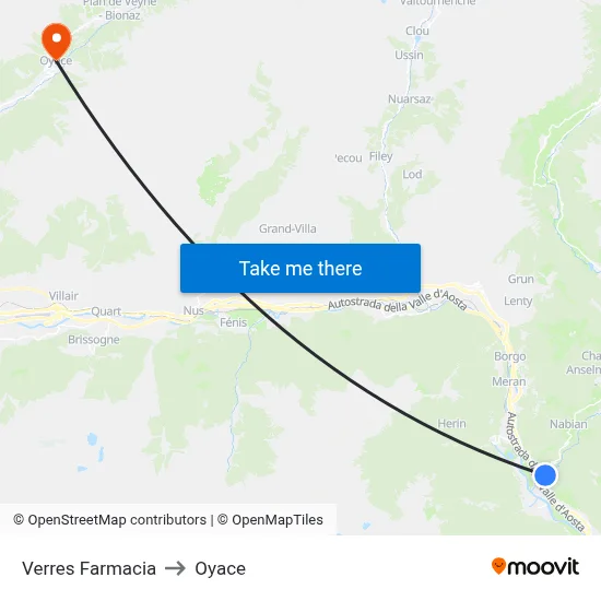 Verres Pharmacy to Oyace map