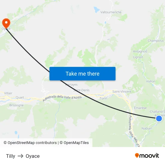 Tilly to Oyace map
