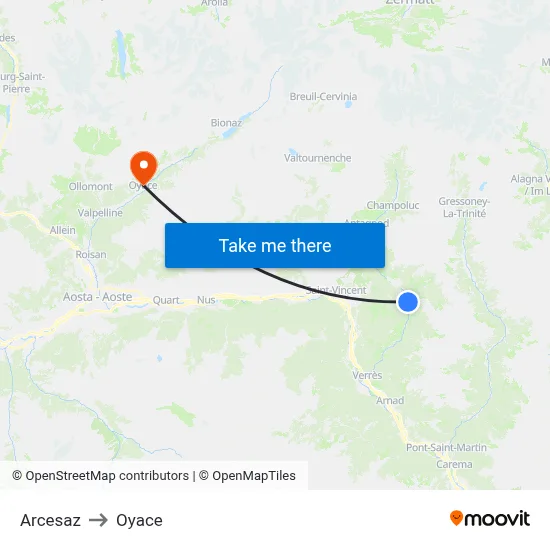 Arcesaz to Oyace map