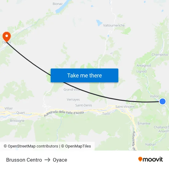 Brusson Center to Oyace map