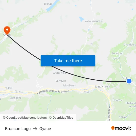 Brusson Lake to Oyace map